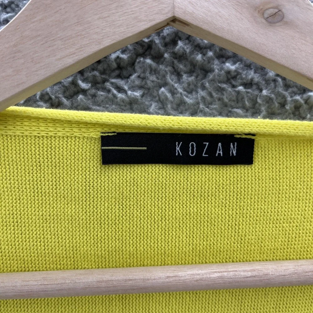 Kozan Sweater Womens OS Yellow White Relaxed Cocoon Cotton Knit Pullover Art Top